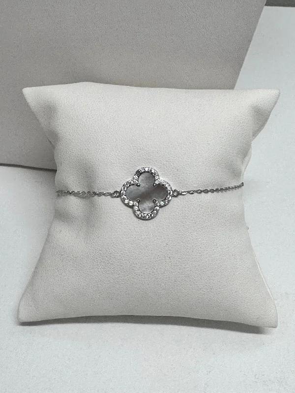 Single Mother of Pearl and CZ Clover Bracelet