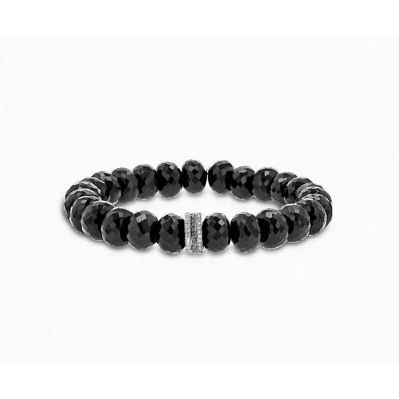 Spinel Bead Bracelet with Silver & Black Diamond Rondelle Cluster - 10mm