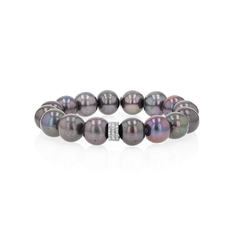 Tahitian Pearl Bracelet with Diamond Rondelles - 12mm