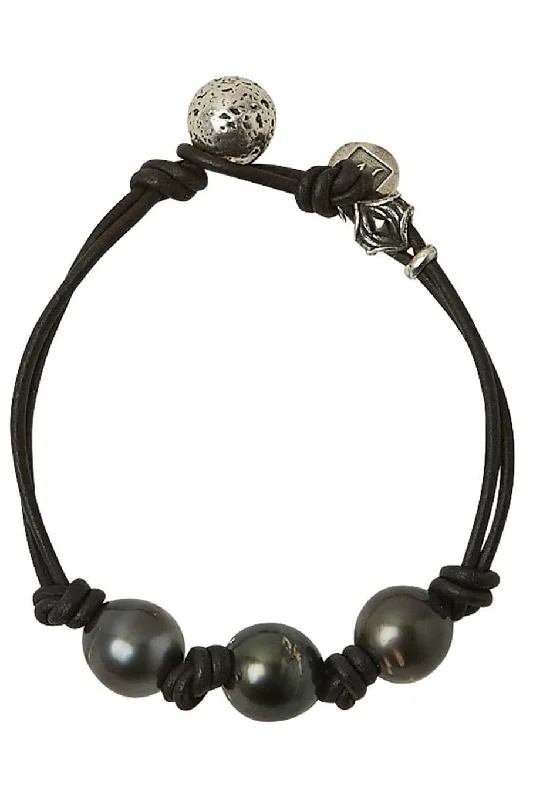 Tahitian Pearl Double Leather Bracelet