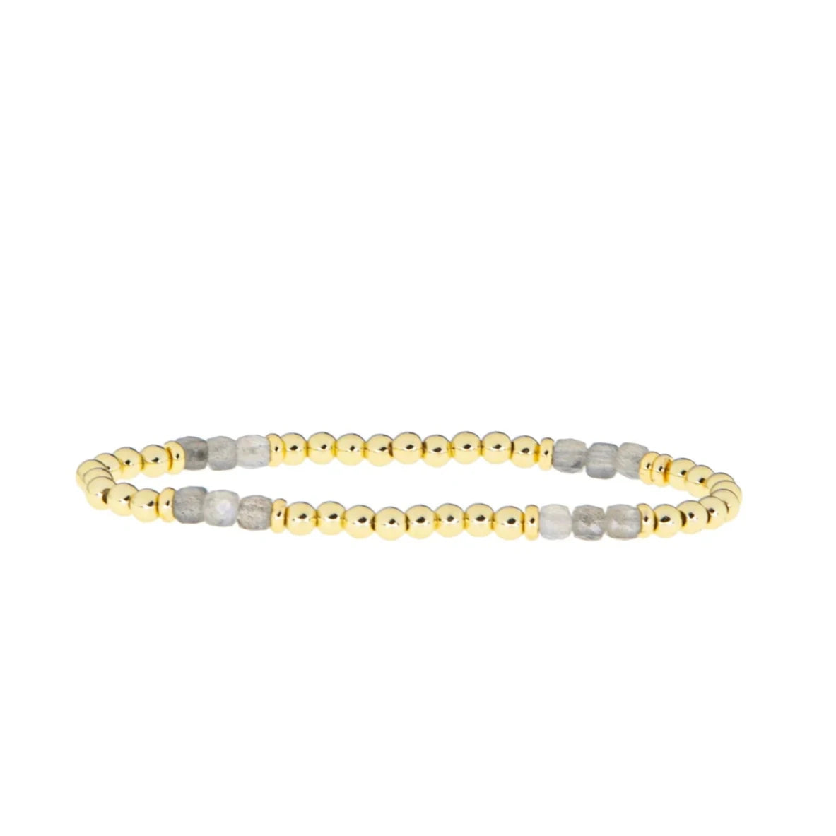 Triple Square Labradorite And Gold Bead Stretch Bracelet