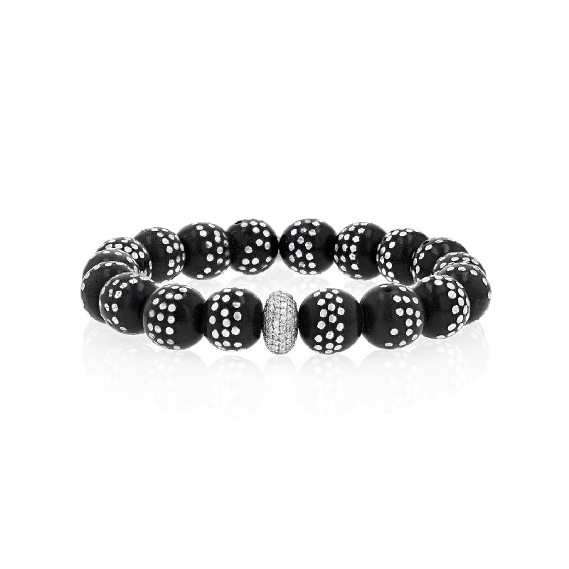 Yemeni Black Coral Prayer Bead Bracelet with Diamond Donut